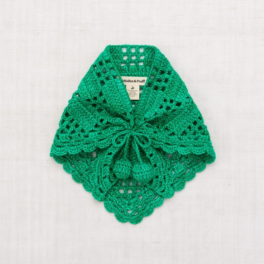 misha and puff crochet scarf in emerald green